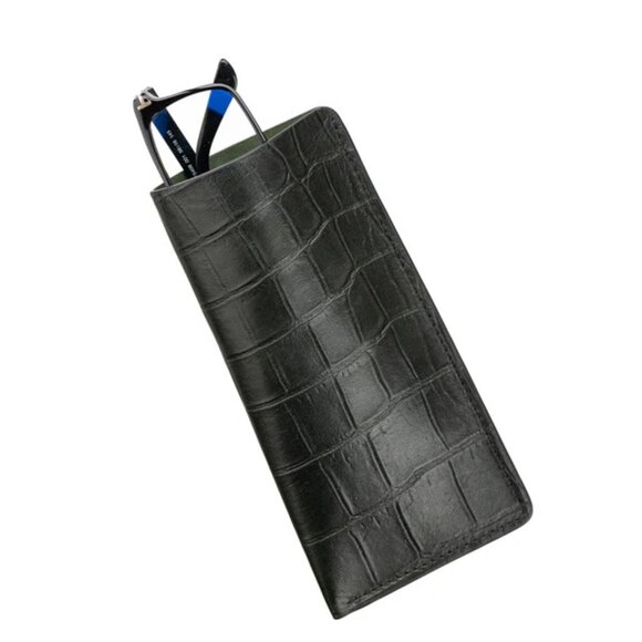 Real Calfskin Eyewear Cover – Alligator Embossed Leather - Dark Green - Picture 1 of 3